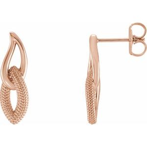 14K Rose Gold 17.7 X 5.8 Mm Pair Friction Backs Included Polished Beaded Drop Earrings