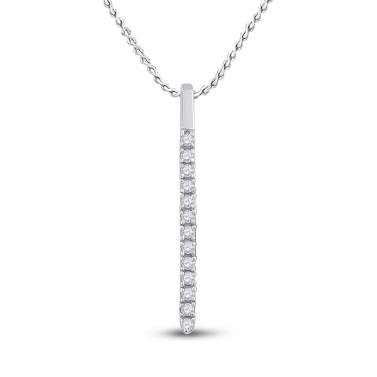 14K White Gold Womens Round Diamond Bar Pendant 1/10 Cttw