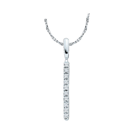 14K White Gold Womens Round Diamond Bar Pendant 1/20 Cttw, Length: 0.83 In, Width: 0.06 In