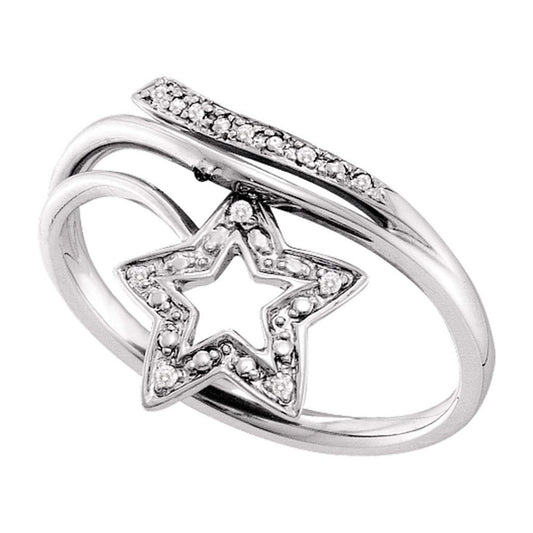 10K White Gold Womens Round Diamond Star Bypass Band Ring .03 Cttw, Womens Size: 5-10