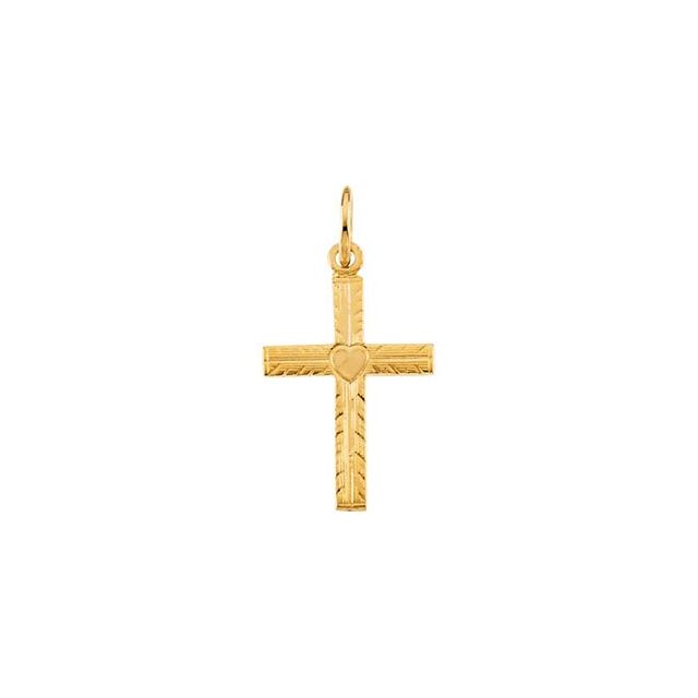14K Yellow Gold 13 X 10 Mm Polished Youth Cross Pendant With Heart