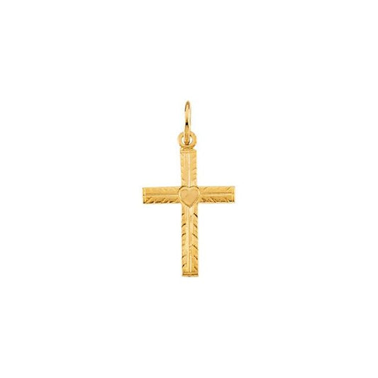 14K Yellow Gold 13 X 10 Mm Polished Youth Cross Pendant With Heart