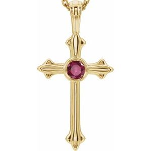 14K Yellow Gold Round 3 Mm Natural Ruby Cross Pendant
