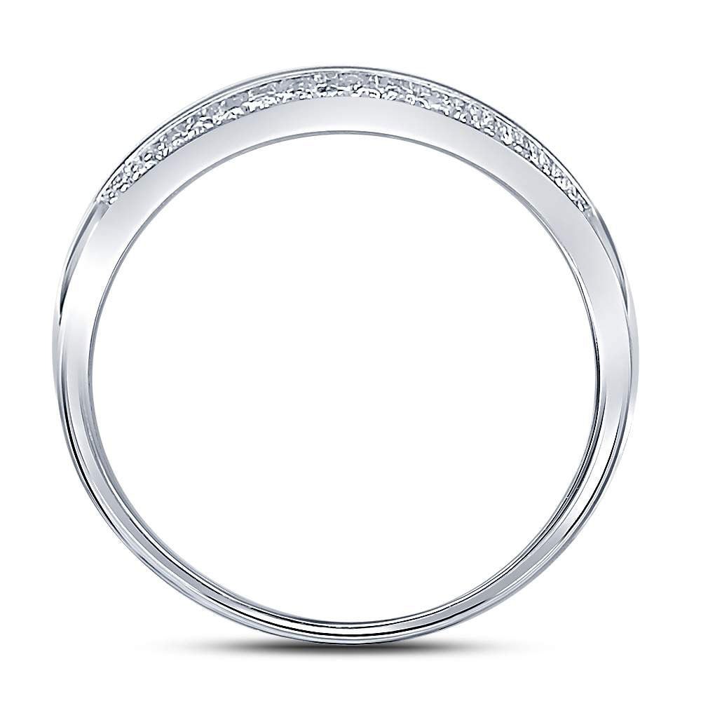 10K White Gold Womens Round Diamond Double Row Band Ring 1/10 Cttw, Womens Size: 5-10