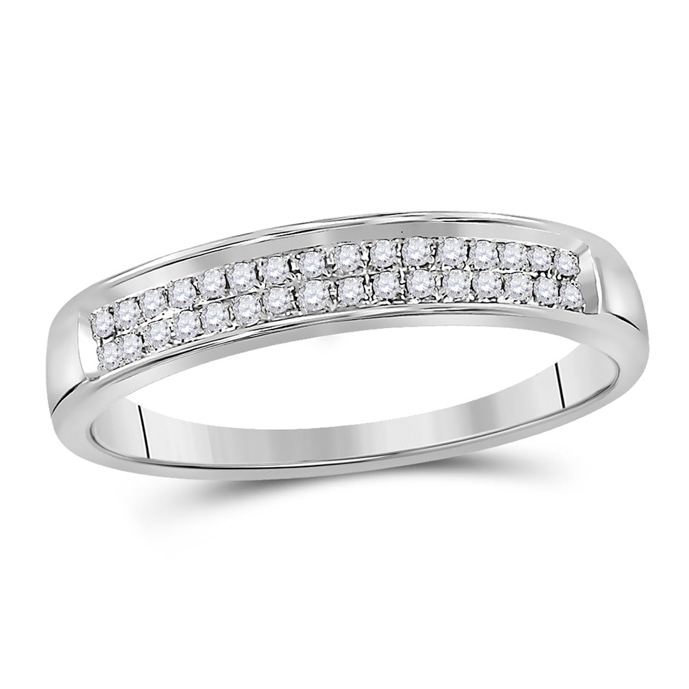 10K White Gold Womens Round Diamond Double Row Band Ring 1/10 Cttw, Womens Size: 5-10