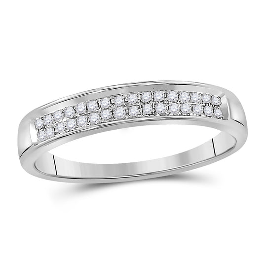10K White Gold Womens Round Diamond Double Row Band Ring 1/10 Cttw, Womens Size: 5-10