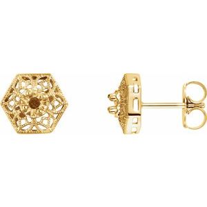 14K Yellow Gold Round Pair 2.1Mm :: 1/6 Ct 4-Prong Polished Fashion Earring Mountings With Friction Backs