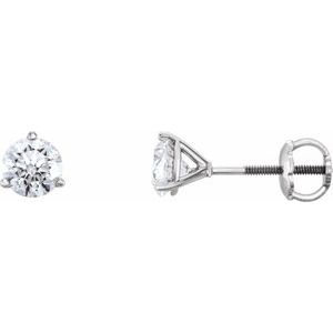 14K White Gold Round 3.4Mm Natural Diamond 3-Prong Earrings