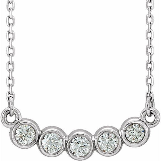 14K White Gold Or Sterling Silver Round 1.5Mm I1, G-H 16-18 In Polished .07 Ctw Natural Diamond Bar Necklace
