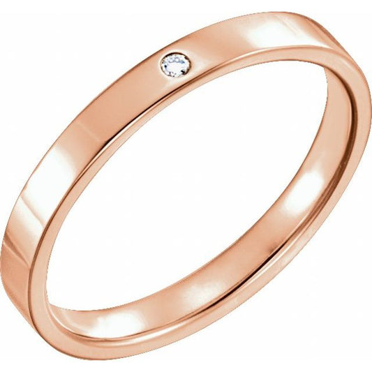 14K Rose Gold Round 1.5 Mm X 2.5 Mm Si2-Si3, G-H Polished .015 Ct Natural Diamond Gypsy-Set Flat Comfort-Fit Band, Size 7