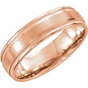 14K Rose Gold 8 mm Flat Edge Comfort-Fit Band with Milgrain & Satin Finish Size 10.5