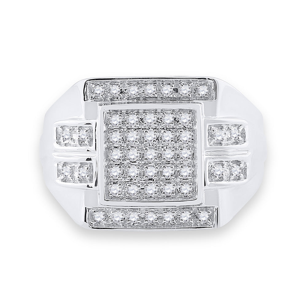 10K White Gold Mens Round Diamond Square Cluster Ring 1/3 Cttw, Mens Size: 7-13