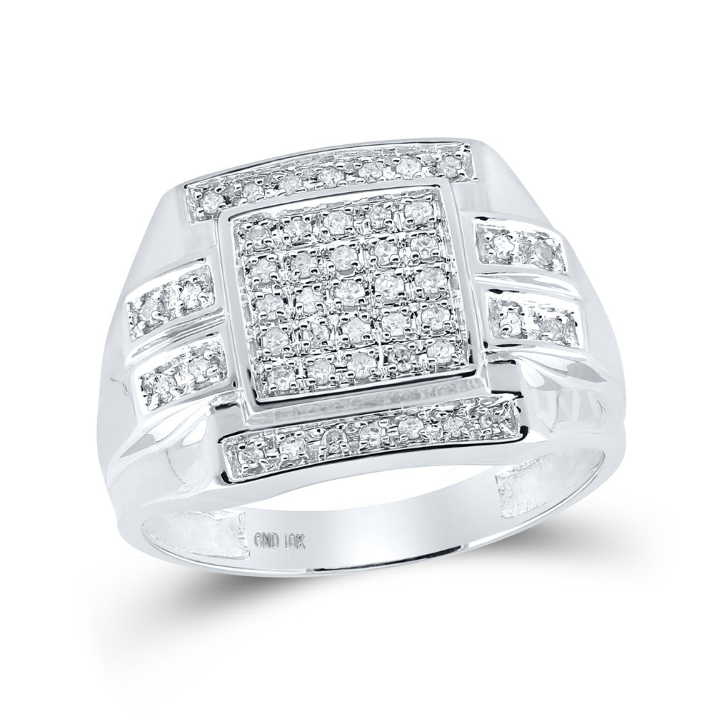 10K White Gold Mens Round Diamond Square Cluster Ring 1/3 Cttw, Mens Size: 7-13