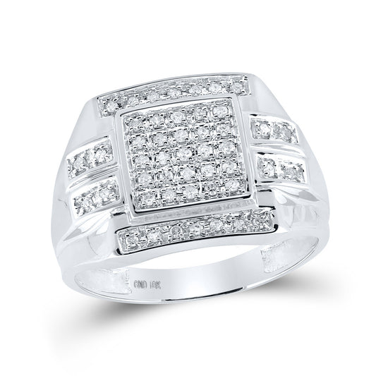 10K White Gold Mens Round Diamond Square Cluster Ring 1/3 Cttw, Mens Size: 7-13