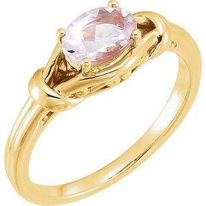 14K Yellow Gold  Oval 7 X 5 Mm Polished Natural Pink Morganite Knot Ring Size 7