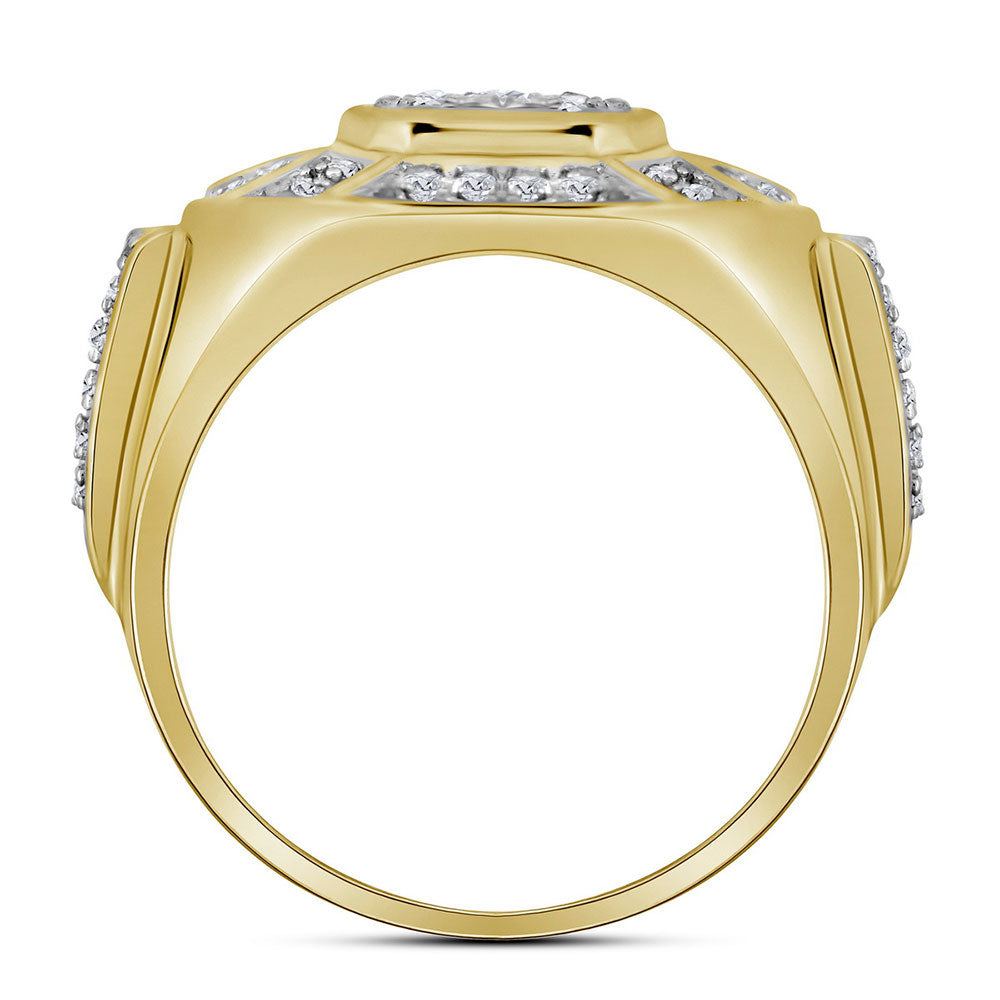 10K Yellow Gold Mens Round Diamond Circle Cluster Ring 1/2 Cttw, Mens Size: 7-13