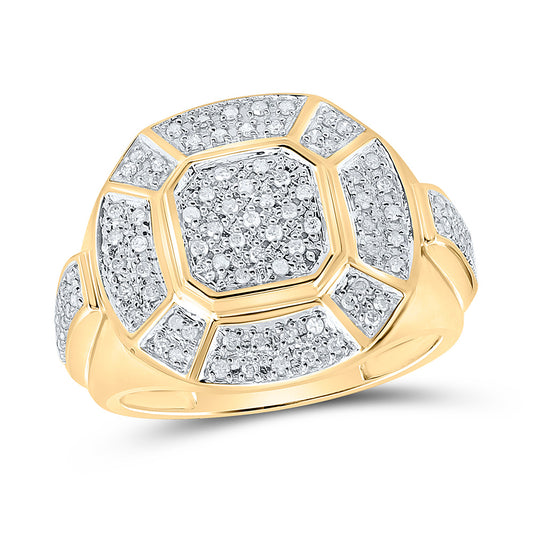 10K Yellow Gold Mens Round Diamond Circle Cluster Ring 1/2 Cttw, Mens Size: 7-13