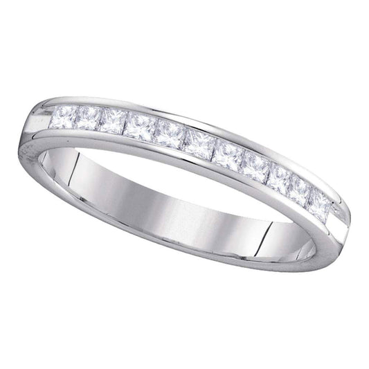 14K White Gold Womens Princess Diamond Single Row Wedding Band 1/2 Cttw, Womens Size: 5-10