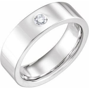 14K White Gold 6 Mm Si2-Si3, G-H Polished 1/10 Ct Natural Diamond Gypsy-Set Flat Comfort-Fit Band Size 8