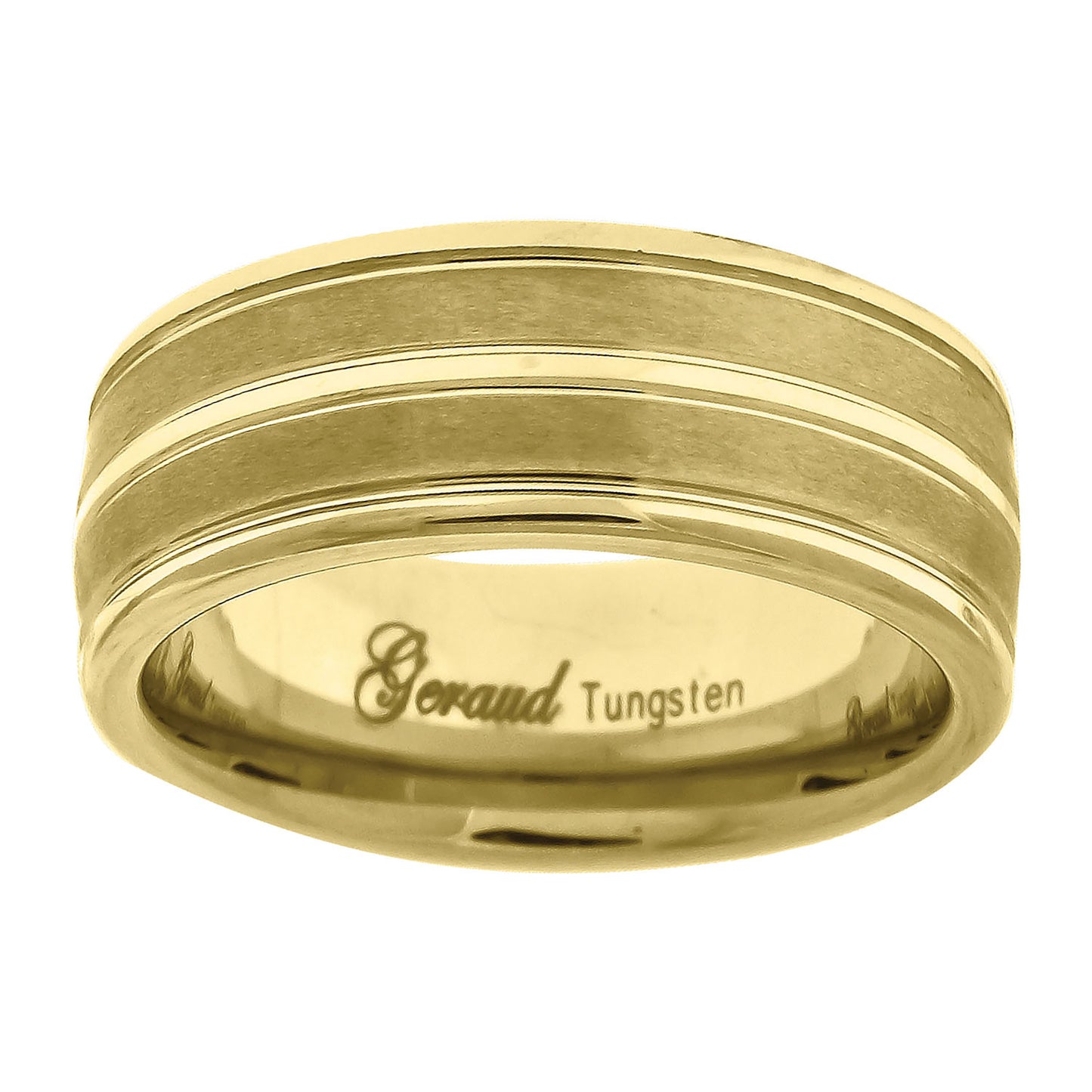 Tungsten Yellow-tone Center Groove Brushed Dome Mens Comfort-fit 8mm Sizes 7 - 14 Bridal Anniversary Engagement Wedding Band