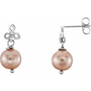 Sterling Silver Pearl 8.0-9.0 Mm Cultured Pink Freshwater Pearl Earrings