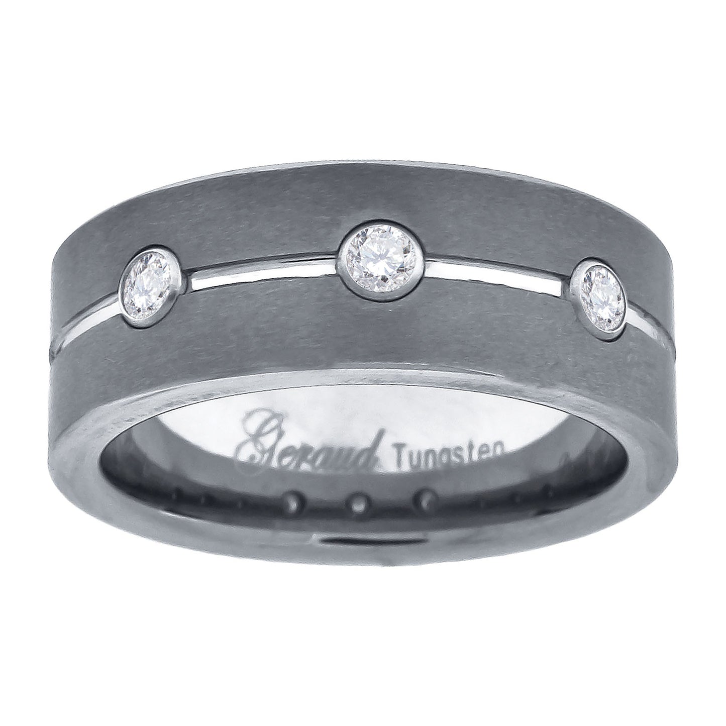Tungsten Grooved Triple Cubic Zirconia Mens Comfort-fit 8mm Sizes 7 - 14 Bridal Anniversary Engagement Wedding Band
