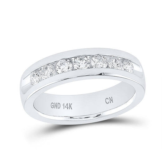 14K White Gold Mens Machine Set Round Diamond Wedding Channel Band Ring 1 Cttw, Mens Size: 7-13