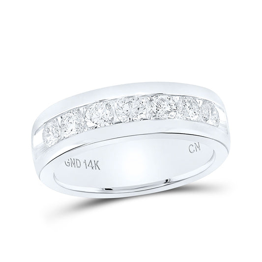 14K White Gold Mens Machine Set Round Diamond Wedding Channel Band Ring 1-1/2 Cttw, Mens Size: 7-13