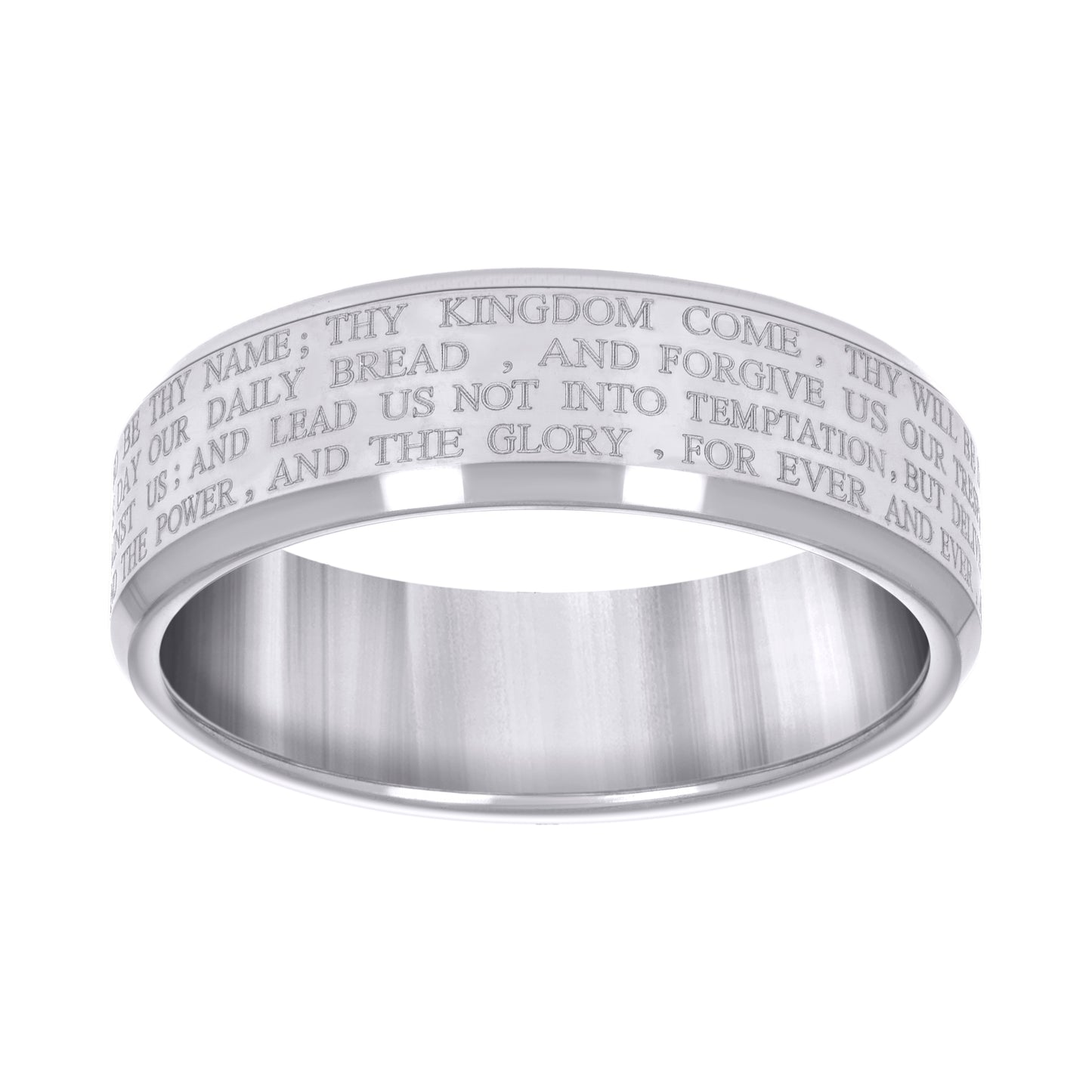 Tungsten Christian Cross with Prayer Comfort-fit 8mm Sizes 7 - 14 Bridal Anniversary Engagement Wedding Band with Beveled Edges