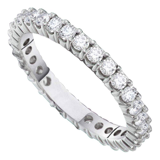 14K White Gold Womens Round Pave-set Diamond Eternity Wedding Anniversary Band 1 Cttw, Womens Size: 5-10