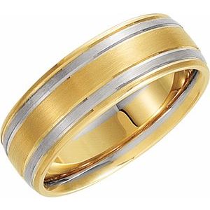 14K Yellow/White Gold Comfort-Fit Grooved Band Size 13