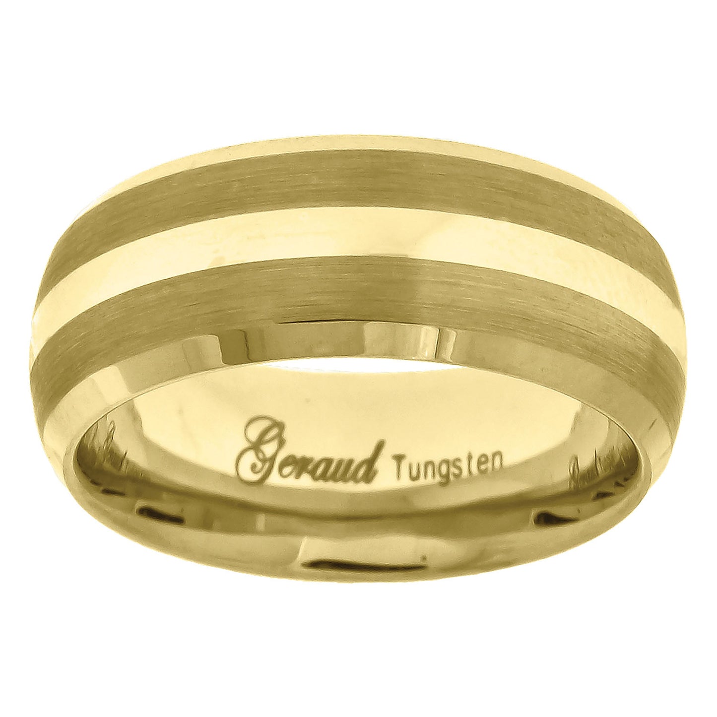 Tungsten Yellow-tone Brushed Sides Center Polished Mens Comfort-fit 8mm Sizes 7 - 14 Bridal Anniversary Engagement Wedding Band