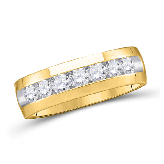 14K Yellow Gold Mens Machine Set Round Diamond Wedding Channel Band Ring 1/4 Cttw, Mens Size: 7-13