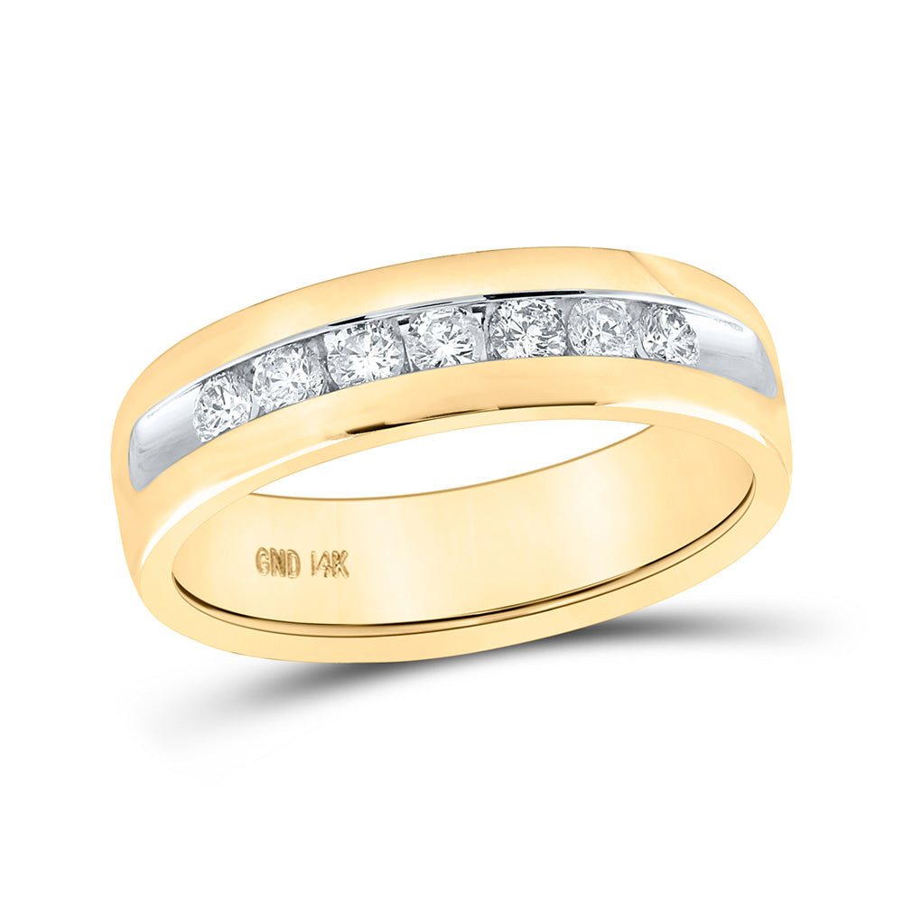 14K Yellow Gold Mens Round Diamond Wedding Single Row Band Ring 1/2 Cttw, Mens Size: 7-13