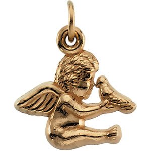 14K Yellow Gold 12 X 12 Mm Polished Cherub And Dove Pendant