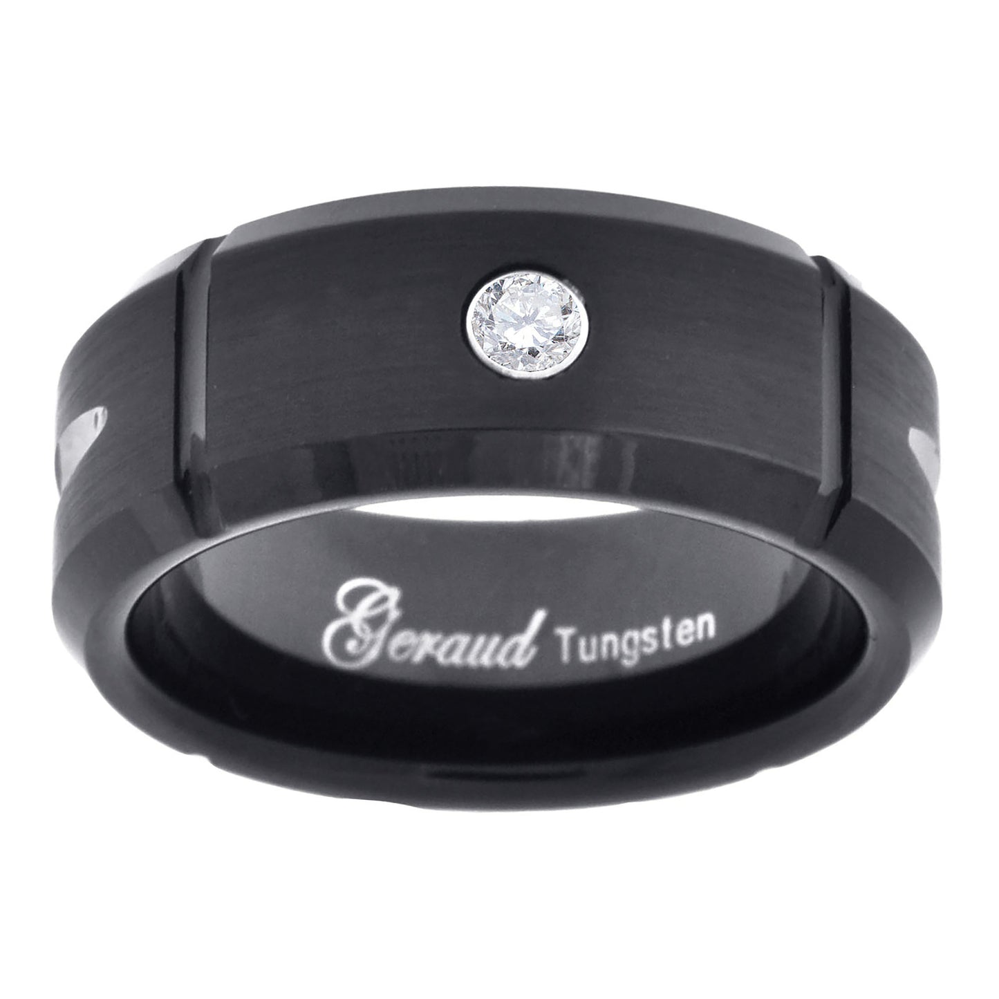 Tungsten Black Multi Grooves Cubic Zirconia Inlay Mens Comfort-fit 8mm Sizes 7 - 14 Bridal Anniversary Engagement Wedding Band
