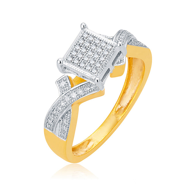 10K Yellow Gold 0.15 Cttw Round Micro Pave Diamond Ladies Ring