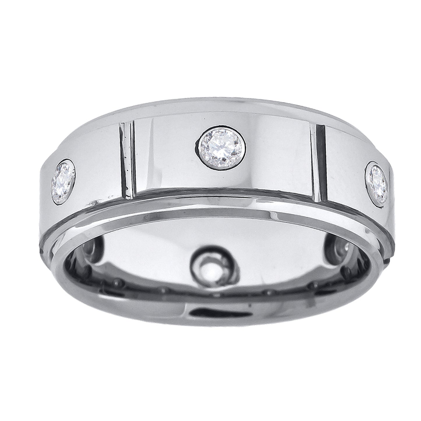 Tungsten Multi-Grooves Cubic Zirconia Inlay Mens Comfort-fit 8mm Sizes 7 - 14 Bridal Anniversary Engagement Wedding Band