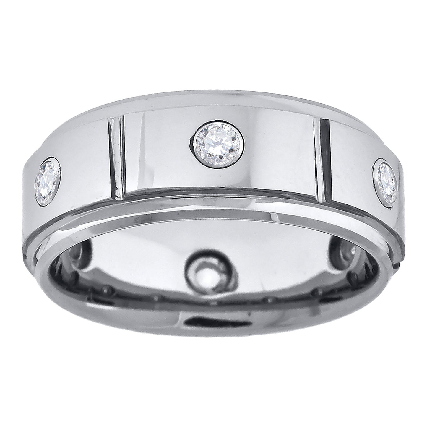 Tungsten Multi-Grooves Cubic Zirconia Inlay Mens Comfort-fit 8mm Sizes 7 - 14 Bridal Anniversary Engagement Wedding Band