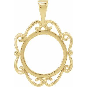 14K Yellow Gold 13 Mm Tab Back Polished Coin Frame Bezel Pendant