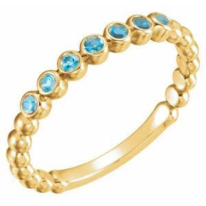 14K Yellow Gold  Round 1.75 Mm Polished Natural Blue Zircon Stackable Ring Size 7