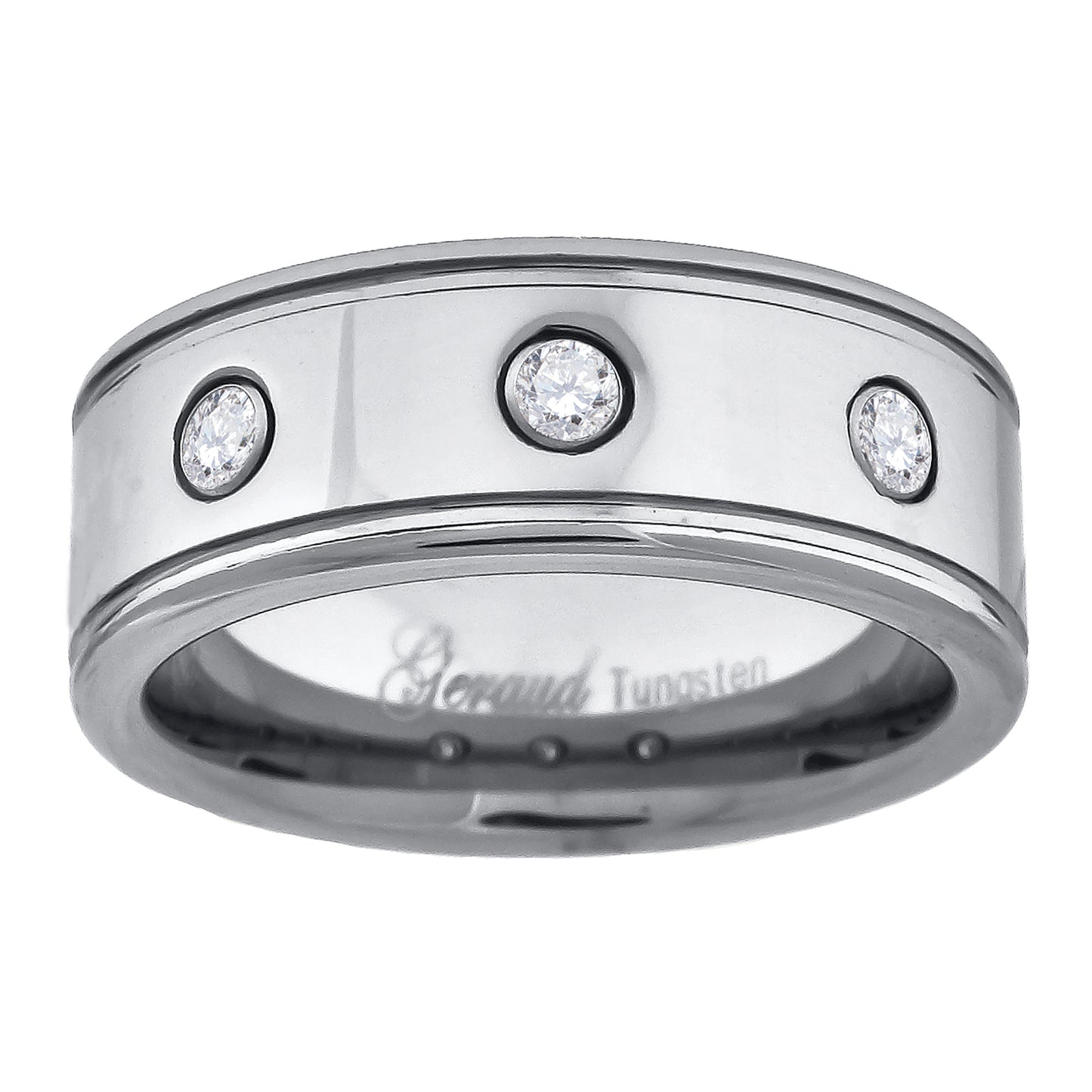 Tungsten Cubic Zirconia Offset Grooves Polished Mens Comfort-fit 8mm Sizes 7 - 14 Bridal Anniversary Engagement Wedding Band