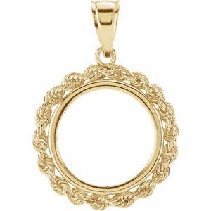 14K Yellow Gold Rope Coin Frame Bezel Pendant Mounting for 16.5x1.1 mm Coin