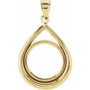 14K Yellow Gold 16.4 Mm Tab Back Polished Tear Drop Pendant Coin Frame Bezel
