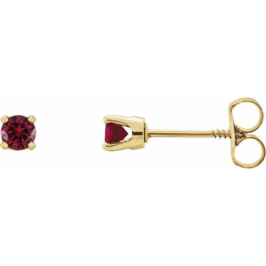 14K Yellow Gold Round Pair 3 Mm Threaded 4-Prong Polished Natural Ruby Youth Earrings With Backs