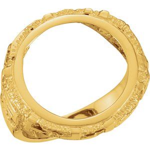 14K Yellow Gold 17.9 Mm Tab Back Polished Coin Frame Bezel Ring Mounting Size 10