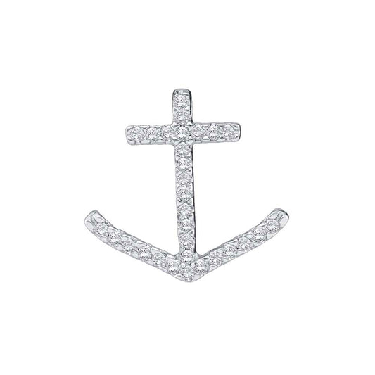 10K White Gold Womens Round Diamond Anchor Nautical Pendant 1/4 Cttw, Length: 0.67 In, Width: 0.71 In