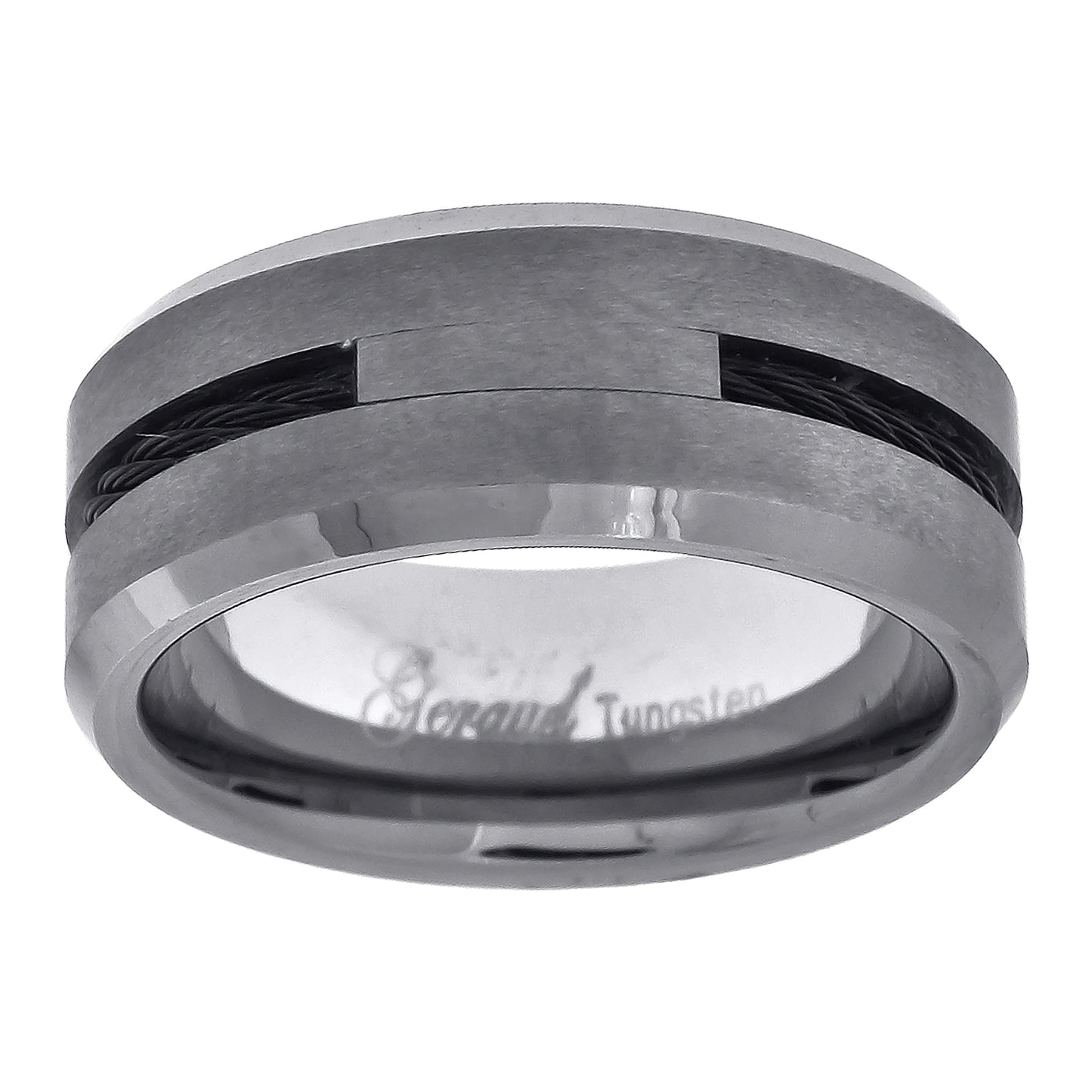 Tungsten Black WITH INLAY Beveled Edges Mens Comfort-fit 8mm Sizes 7 - 14 Bridal Anniversary Engagement Wedding Band