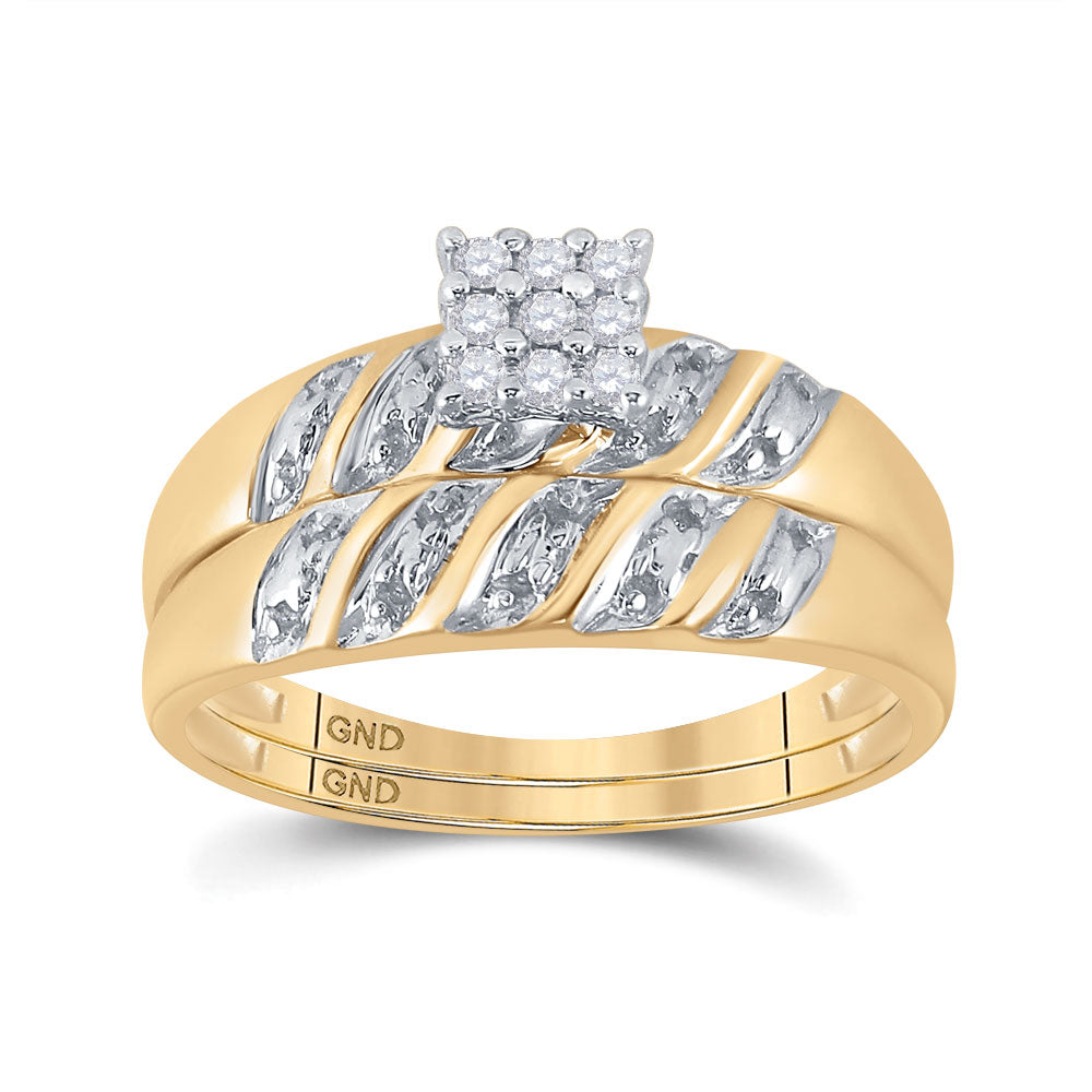10K White Or Yellow Gold His Hers Round Diamond Cluster Matching Wedding Set , Womens Size: 5-10, Mens Size: 7-13