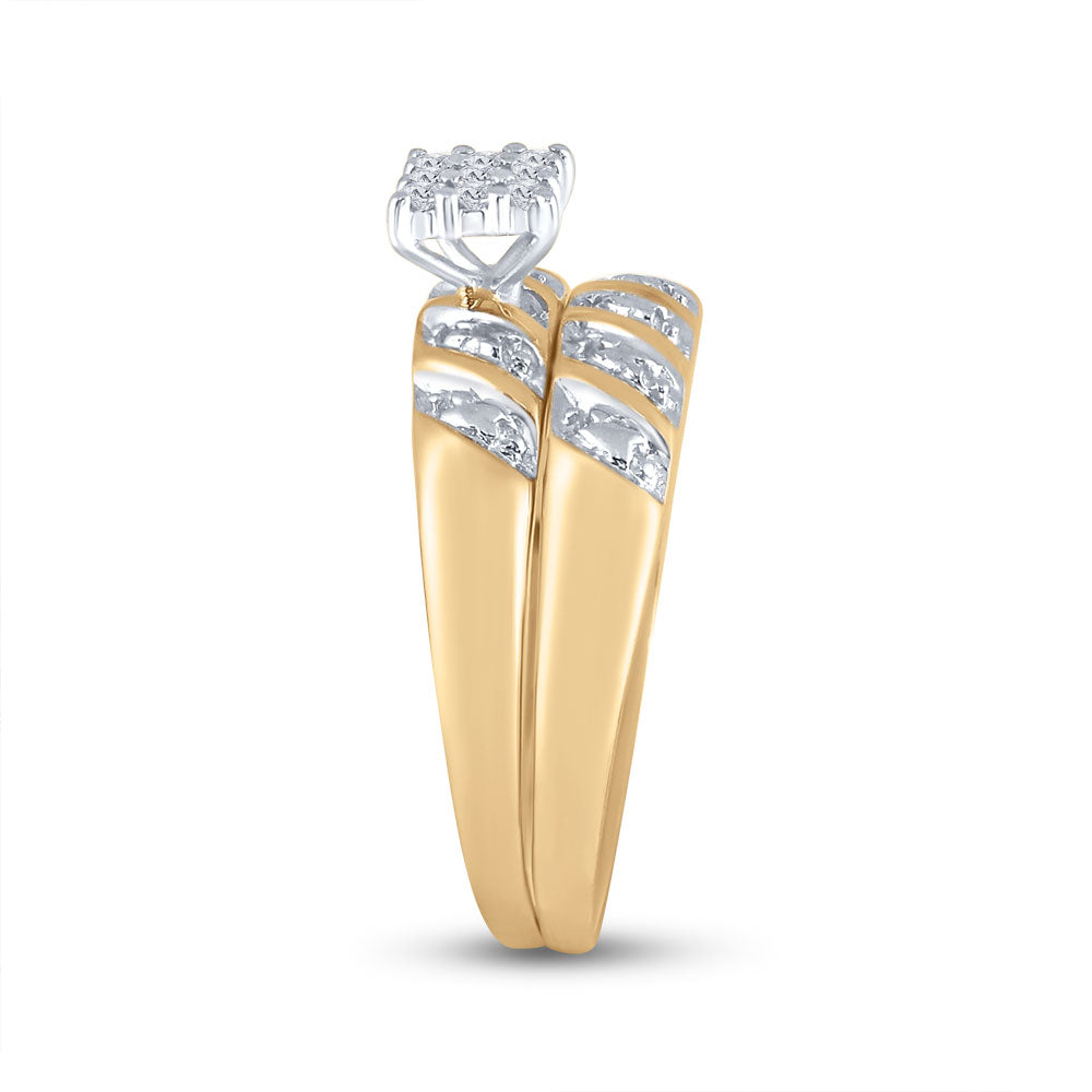 10K White Or Yellow Gold His Hers Round Diamond Cluster Matching Wedding Set , Womens Size: 5-10, Mens Size: 7-13
